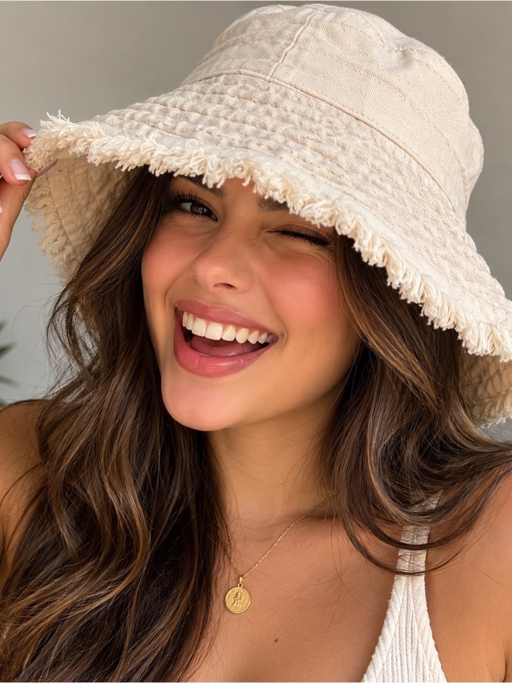 NEW Zara Ecru Frayed Wide Brim Cotton Bucket Hat Size S